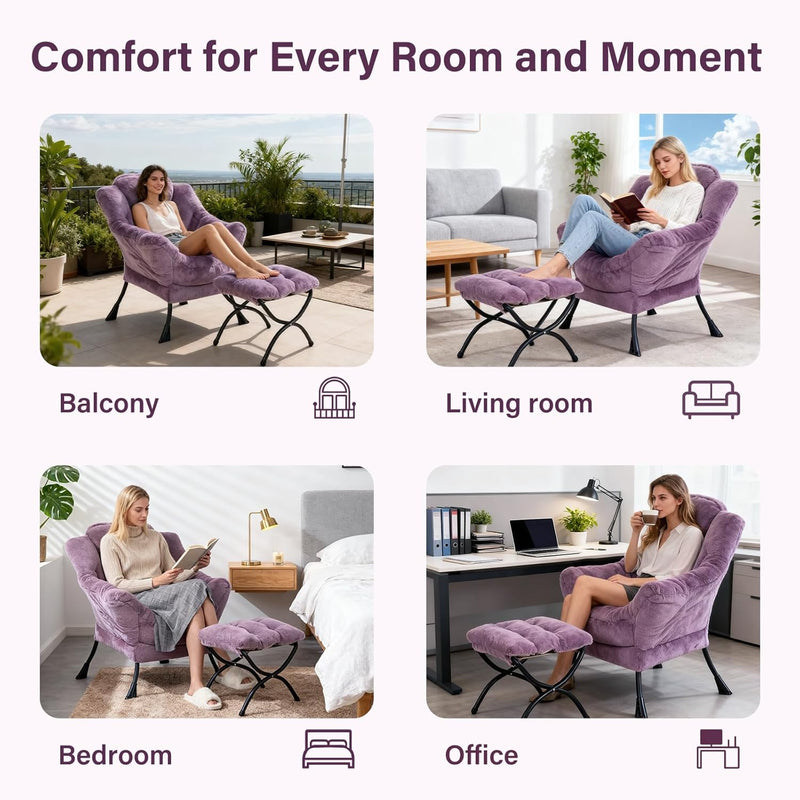 Armchair with Ottoman Comfy Upholstered Lounge Reading Chair
