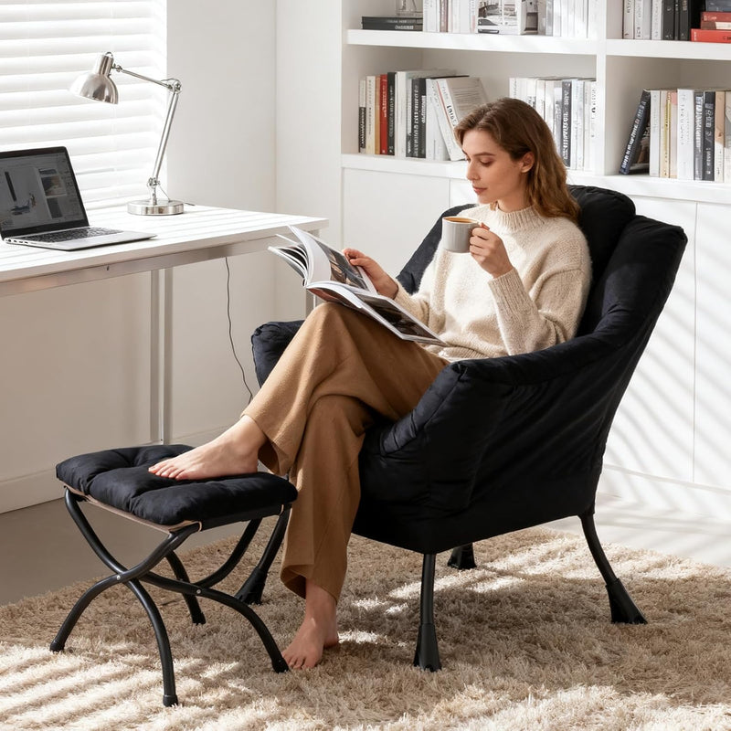 Armchair with Ottoman Comfy Upholstered Lounge Reading Chair