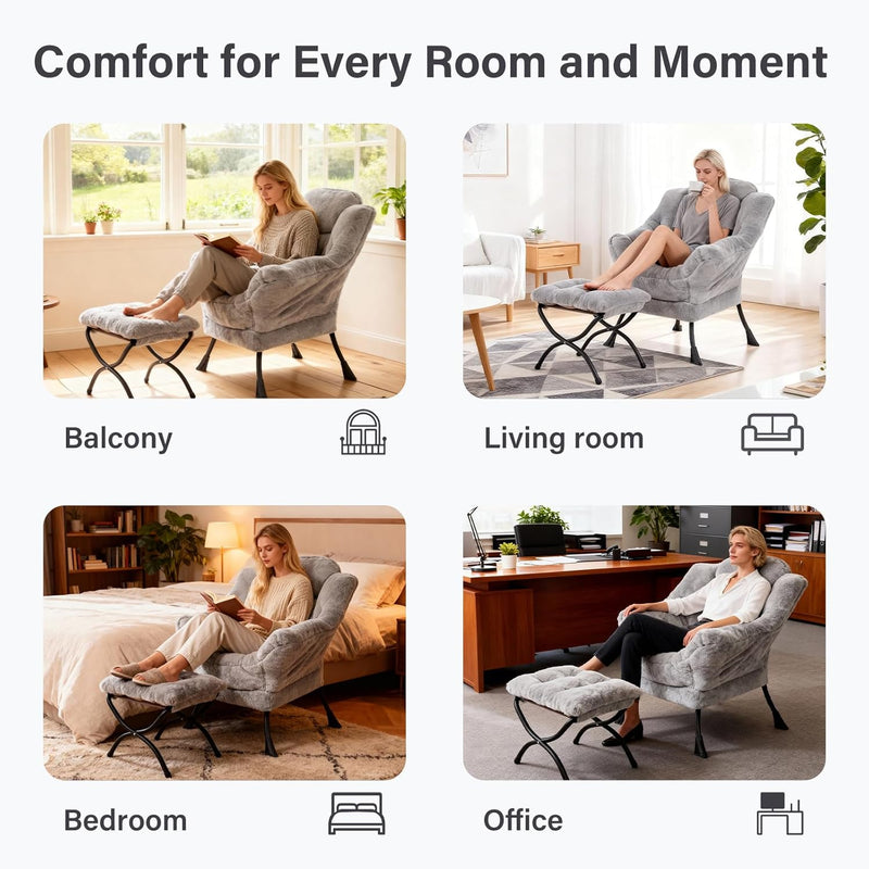 Armchair with Ottoman Comfy Upholstered Lounge Reading Chair