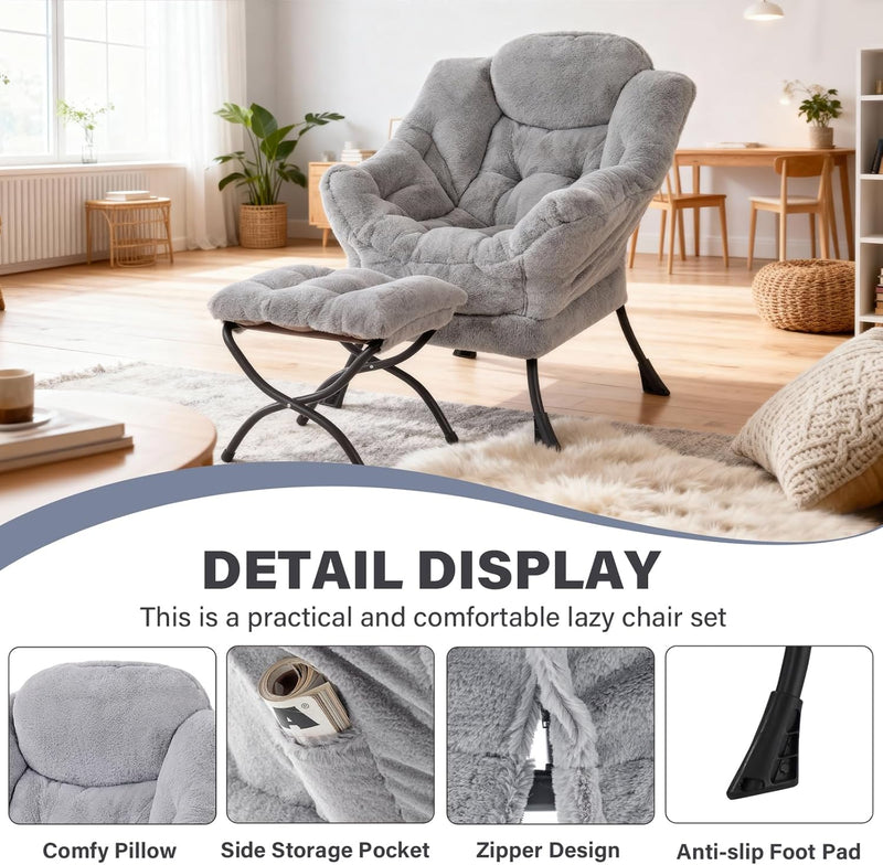Armchair with Ottoman Comfy Upholstered Lounge Reading Chair