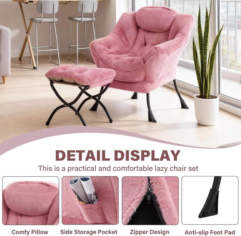 Armchair with Ottoman Comfy Upholstered Lounge Reading Chair