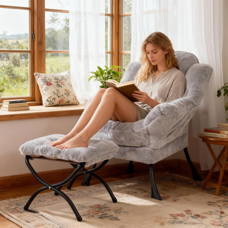 Armchair with Ottoman Comfy Upholstered Lounge Reading Chair