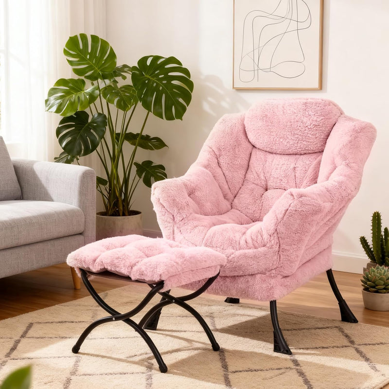 Armchair with Ottoman Comfy Upholstered Lounge Reading Chair