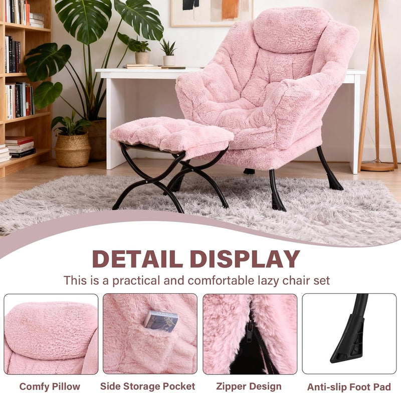 Armchair with Ottoman Comfy Upholstered Lounge Reading Chair