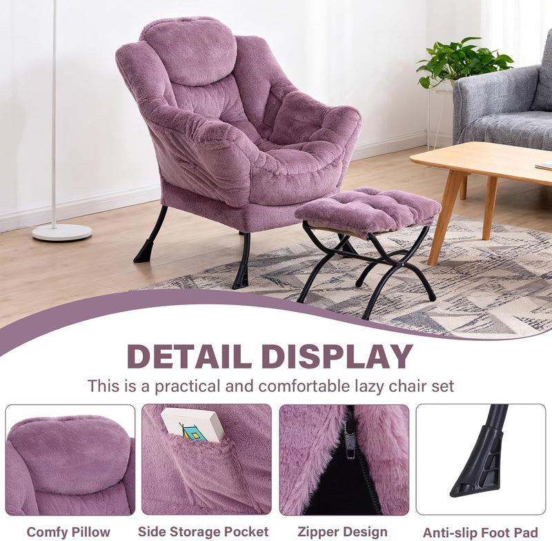 Armchair with Ottoman Comfy Upholstered Lounge Reading Chair