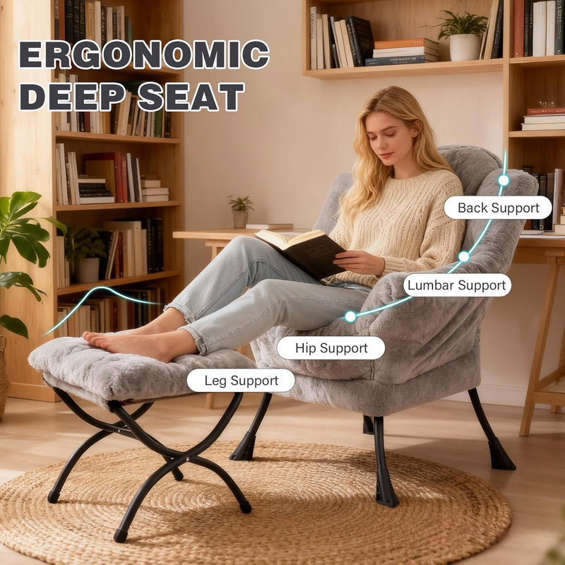 Armchair with Ottoman Comfy Upholstered Lounge Reading Chair