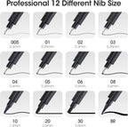 Art Pens Fineliner Ink Technical Drawing Pigment Pen (Set of 12)