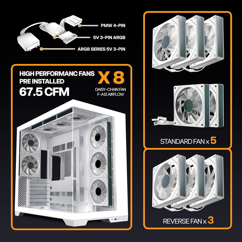 Atx PC Case Pre-Installed 8 Pwm Argb Fan