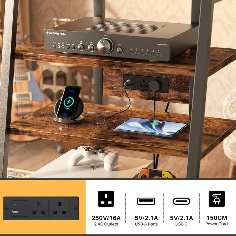 Av Media Stand with Outlets 4-Tier Console LED