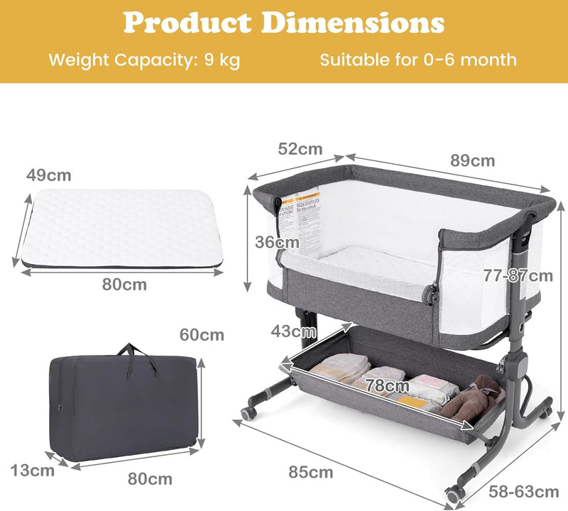 Baby Bedside Crib Foldable Toddler Side Cot