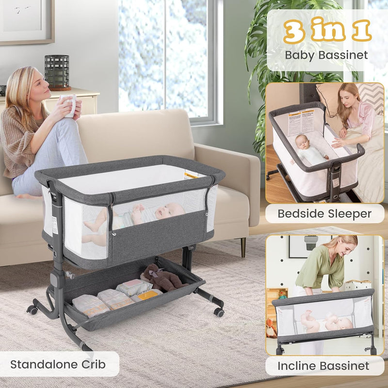 Baby Bedside Crib Foldable Toddler Side Cot