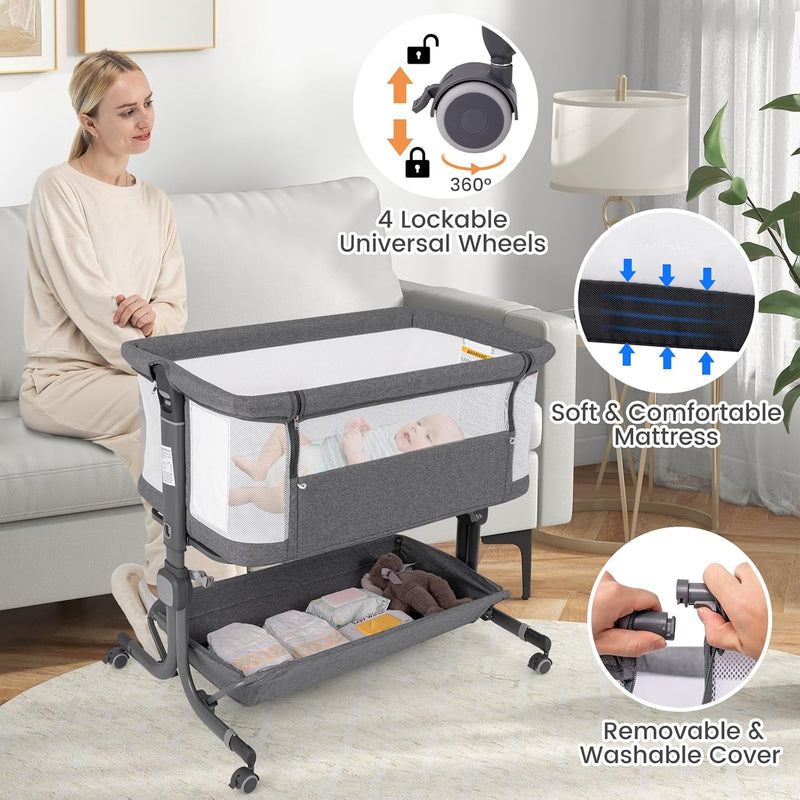Baby Bedside Crib Foldable Toddler Side Cot