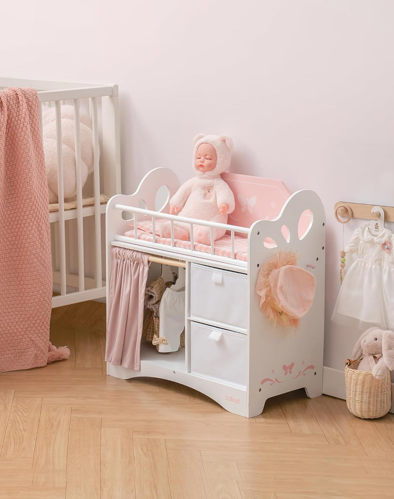 Baby Doll Crib Kids Wooden Bed with Storage