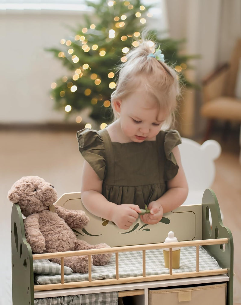 Baby Doll Crib Kids Wooden Bed with Storage