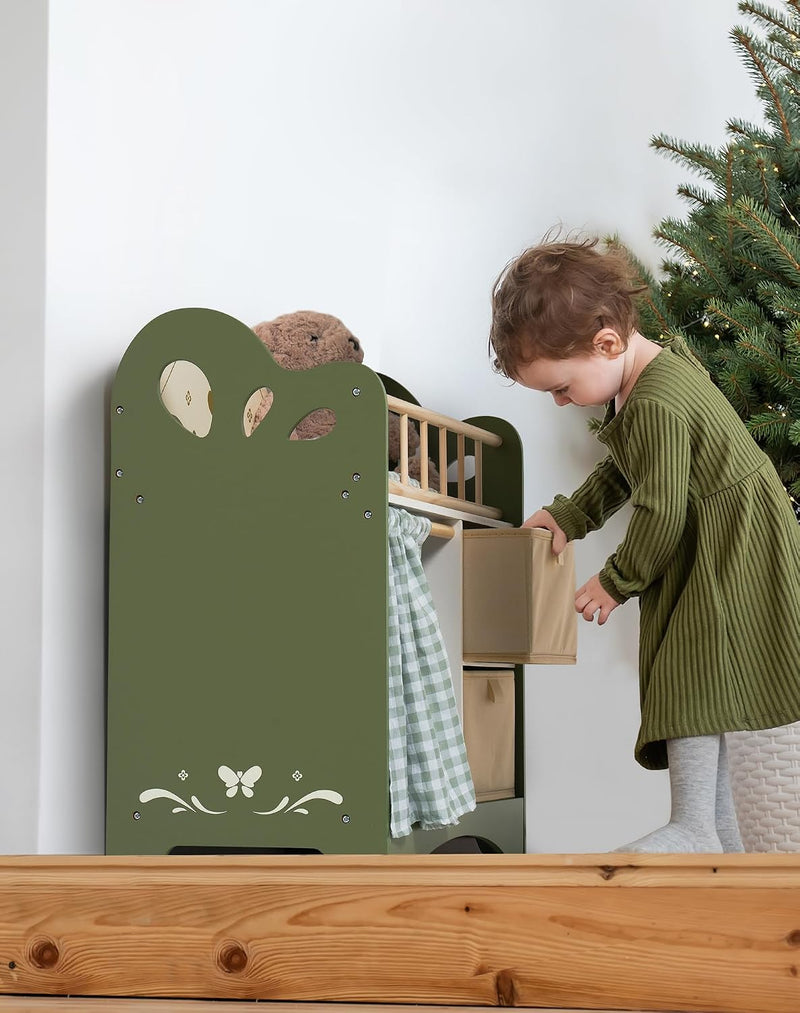 Baby Doll Crib Kids Wooden Bed with Storage