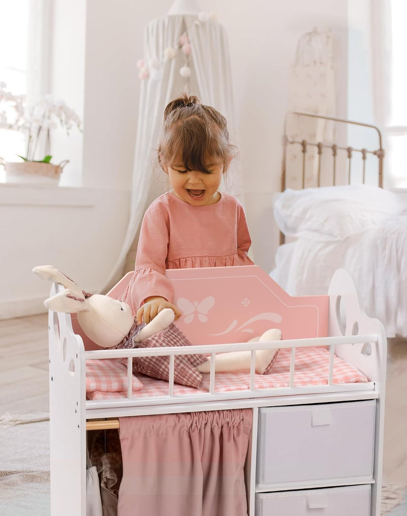 Baby Doll Crib Kids Wooden Bed with Storage