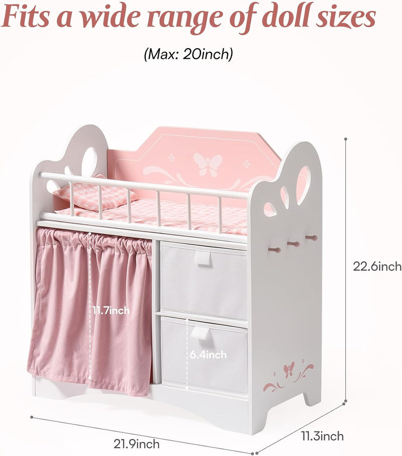 Baby Doll Crib Kids Wooden Bed with Storage