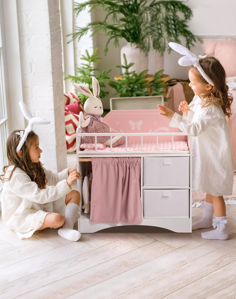 Baby Doll Crib Kids Wooden Bed with Storage