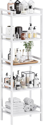 Bamboo Bookshelf 5-Tier Skinny Bookcase with Adjustable Shelves