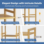 Bamboo Bookshelf 5-Tier Skinny Bookcase with Adjustable Shelves