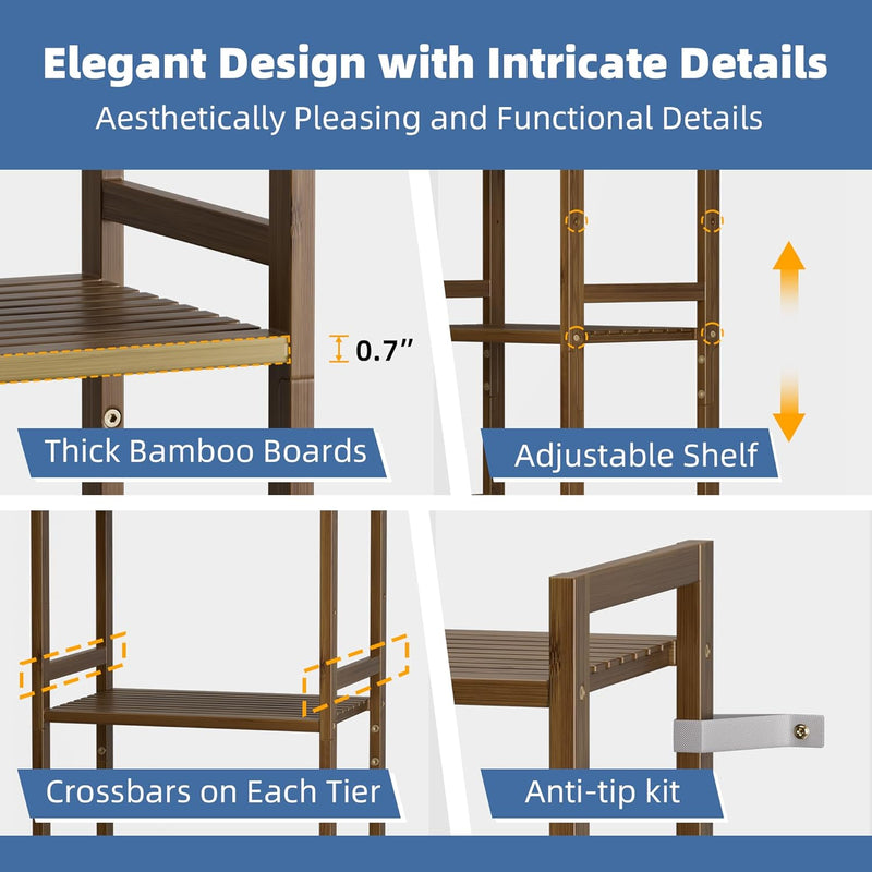 Bamboo Bookshelf 5-Tier Skinny Bookcase with Adjustable Shelves