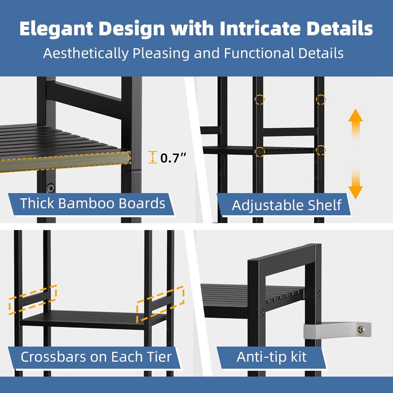 Bamboo Bookshelf 5-Tier Skinny Bookcase with Adjustable Shelves