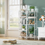 Bamboo Bookshelf 5-Tier Skinny Bookcase with Adjustable Shelves