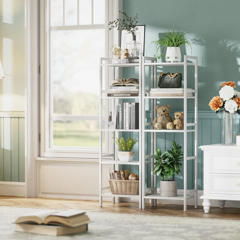 Bamboo Bookshelf 5-Tier Skinny Bookcase with Adjustable Shelves