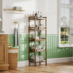 Bamboo Bookshelf 5-Tier Skinny Bookcase with Adjustable Shelves