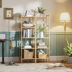 Bamboo Bookshelf 5-Tier Skinny Bookcase with Adjustable Shelves