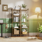 Bamboo Bookshelf 5-Tier Skinny Bookcase with Adjustable Shelves