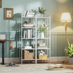 Bamboo Bookshelf 5-Tier Skinny Bookcase with Adjustable Shelves