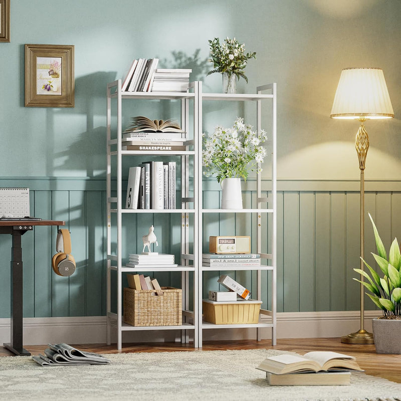Bamboo Bookshelf 5-Tier Skinny Bookcase with Adjustable Shelves