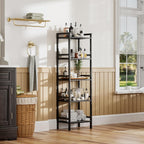 Bamboo Bookshelf 5-Tier Skinny Bookcase with Adjustable Shelves