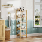 Bamboo Bookshelf 5-Tier Skinny Bookcase with Adjustable Shelves