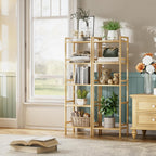 Bamboo Bookshelf 5-Tier Skinny Bookcase with Adjustable Shelves