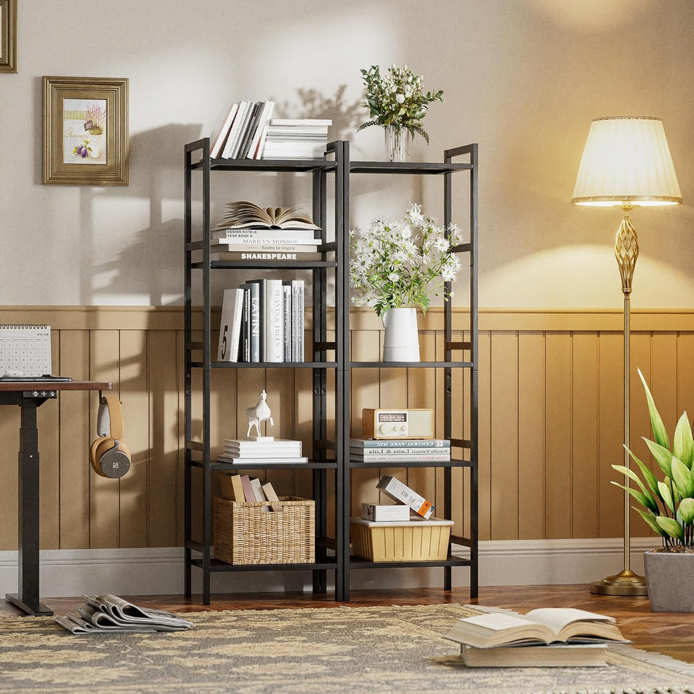 5-Tier Tall Bookcase Narrow Adjustable Bamboo Book Shelf