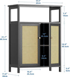 Bamboo Cabinet Bathroom Storage with Rattan Doors Freestanding