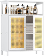 Bamboo Cabinet Bathroom Storage with Rattan Doors Freestanding