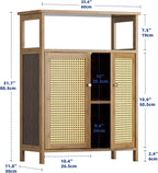 Bamboo Cabinet Bathroom Storage with Rattan Doors Freestanding