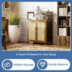 Bamboo Cabinet Bathroom Storage with Rattan Doors Freestanding