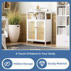 Bamboo Cabinet Bathroom Storage with Rattan Doors Freestanding