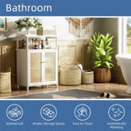 Bamboo Cabinet Bathroom Storage with Rattan Doors Freestanding