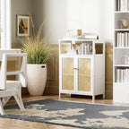 Bamboo Cabinet Bathroom Storage with Rattan Doors Freestanding