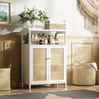 Bamboo Cabinet Bathroom Storage with Rattan Doors Freestanding