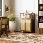 Bamboo Cabinet Bathroom Storage with Rattan Doors Freestanding