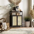 Bamboo Cabinet Bathroom Storage with Rattan Doors Freestanding