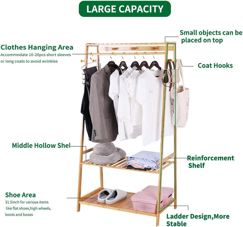 Bamboo Clothes Rail Rack: Free Standing Garment Rack