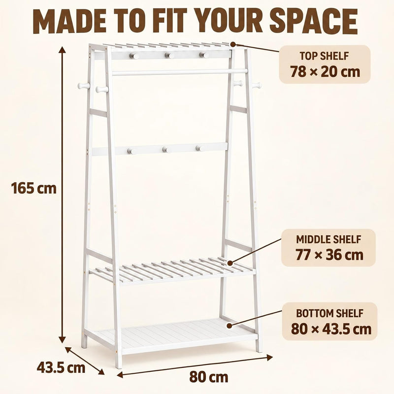 Bamboo Clothes Rail with 3 Shelves