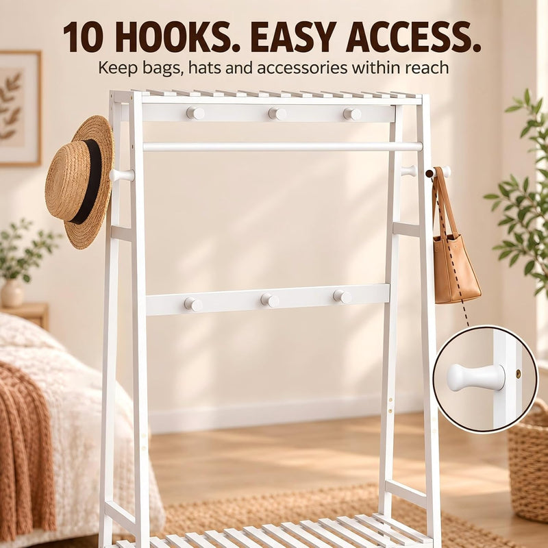 Bamboo Clothes Rail with 3 Shelves